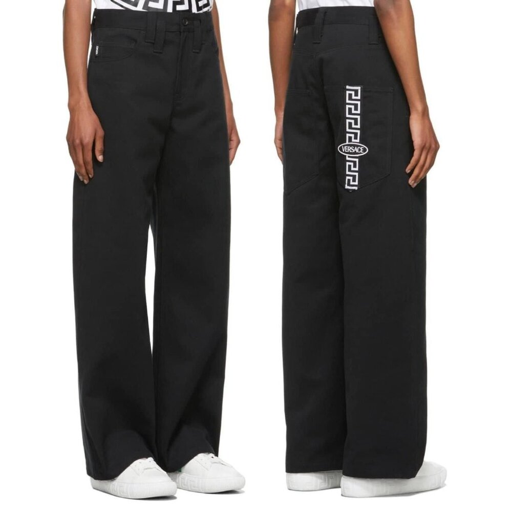 Versace Black Oval Greca Logo Jeans